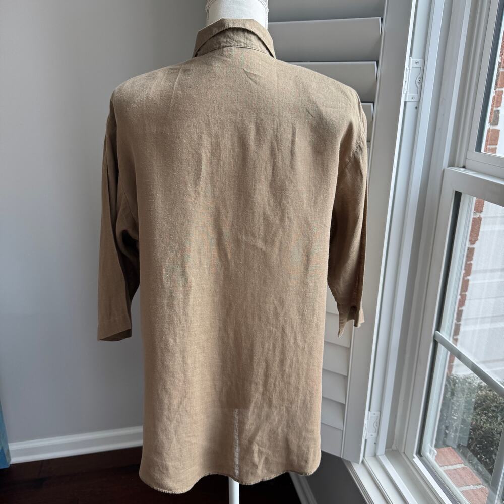 T AND N MIAMI Top Womens S Khaki 100% Baird Irish Handkerchief Linen Tunic VTG - Picture 3 of 11